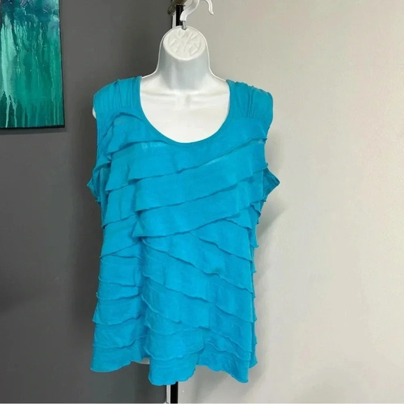 Women’s XXL Blue Mesh & Tiered‎ Tank Top Feminine Colorful Fairycore Feminine - Picture 1 of 11